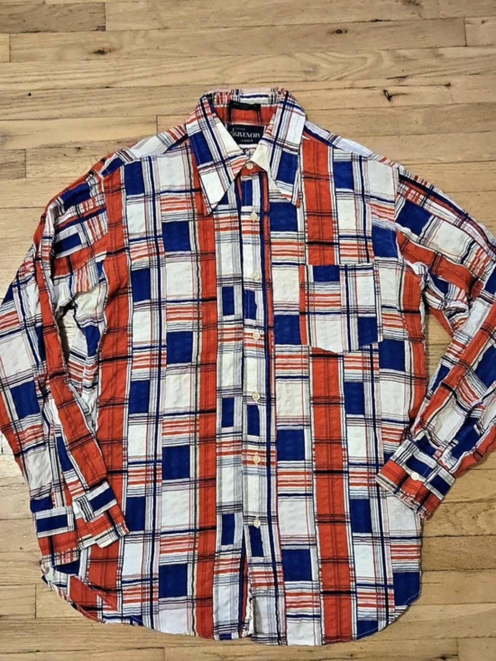 Givenchy Men's Cotton Textured Plaid Button Down Red & Blue Size Medium
